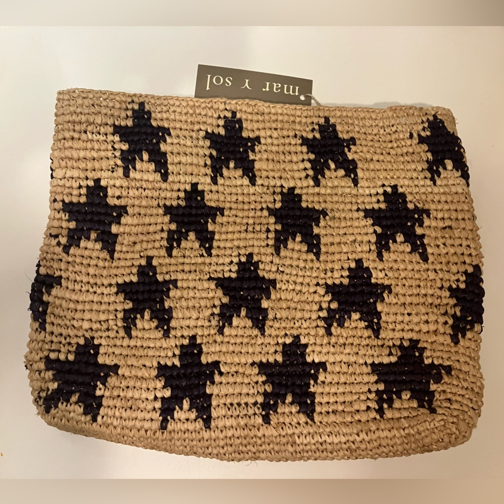 Mar Y Sol NWT Estrella Clutch Crocheted Raffia Bag Navy Star - Picture 8 of 8